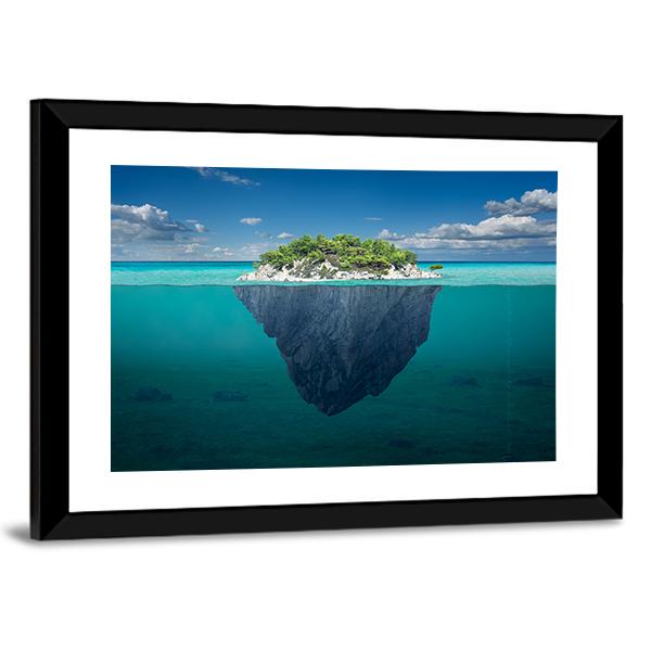 Small Island Above And Below Water Surface Canvas Wall Art-3 Horizontal-Gallery Wrap-25" x 16"-Tiaracle