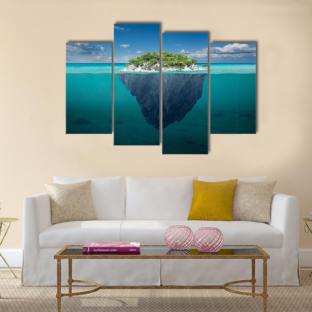 Small Island Above And Below Water Surface Canvas Wall Art-4 Pop-Gallery Wrap-50" x 32"-Tiaracle