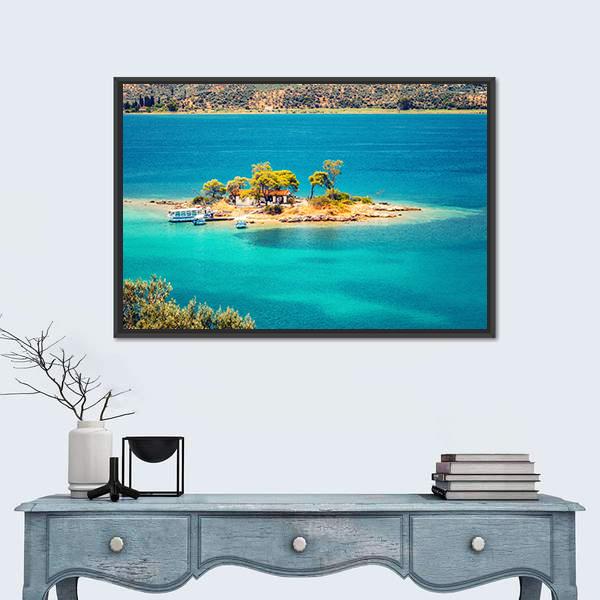 Small Island In Aegean Sea Canvas Wall Art-1 Piece-Floating Frame-24" x 16"-Tiaracle