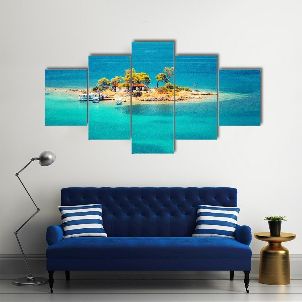 Small Island In Aegean Sea Canvas Wall Art-5 Star-Gallery Wrap-62" x 32"-Tiaracle