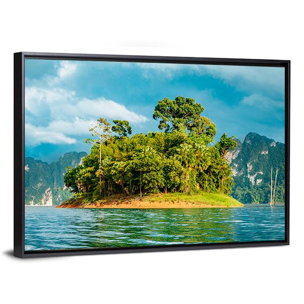 Small Island In Ratchaprapha Dam Canvas Wall Art-3 Horizontal-Gallery Wrap-25" x 16"-Tiaracle