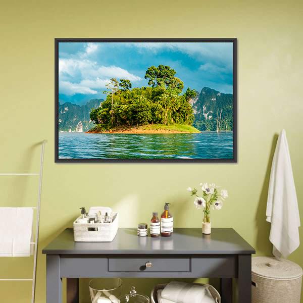 Small Island In Ratchaprapha Dam Canvas Wall Art-1 Piece-Floating Frame-24" x 16"-Tiaracle