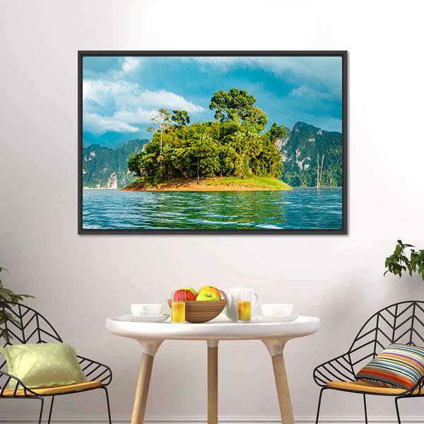 Small Island In Ratchaprapha Dam Canvas Wall Art-3 Horizontal-Gallery Wrap-25" x 16"-Tiaracle