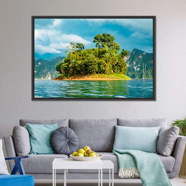 Small Island In Ratchaprapha Dam Canvas Wall Art-3 Horizontal-Gallery Wrap-25" x 16"-Tiaracle