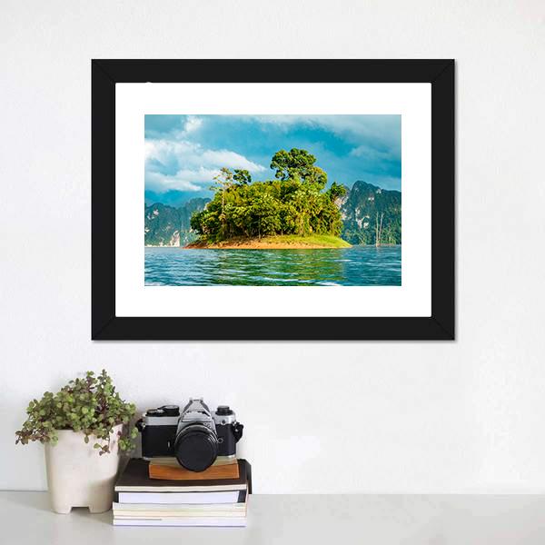 Small Island In Ratchaprapha Dam Canvas Wall Art-1 Piece-Framed Print-20" x 16"-Tiaracle