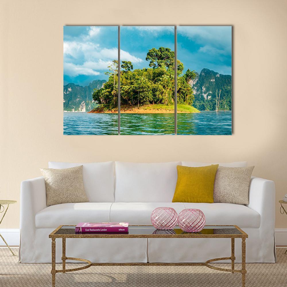 Small Island In Ratchaprapha Dam Canvas Wall Art-3 Horizontal-Gallery Wrap-37" x 24"-Tiaracle
