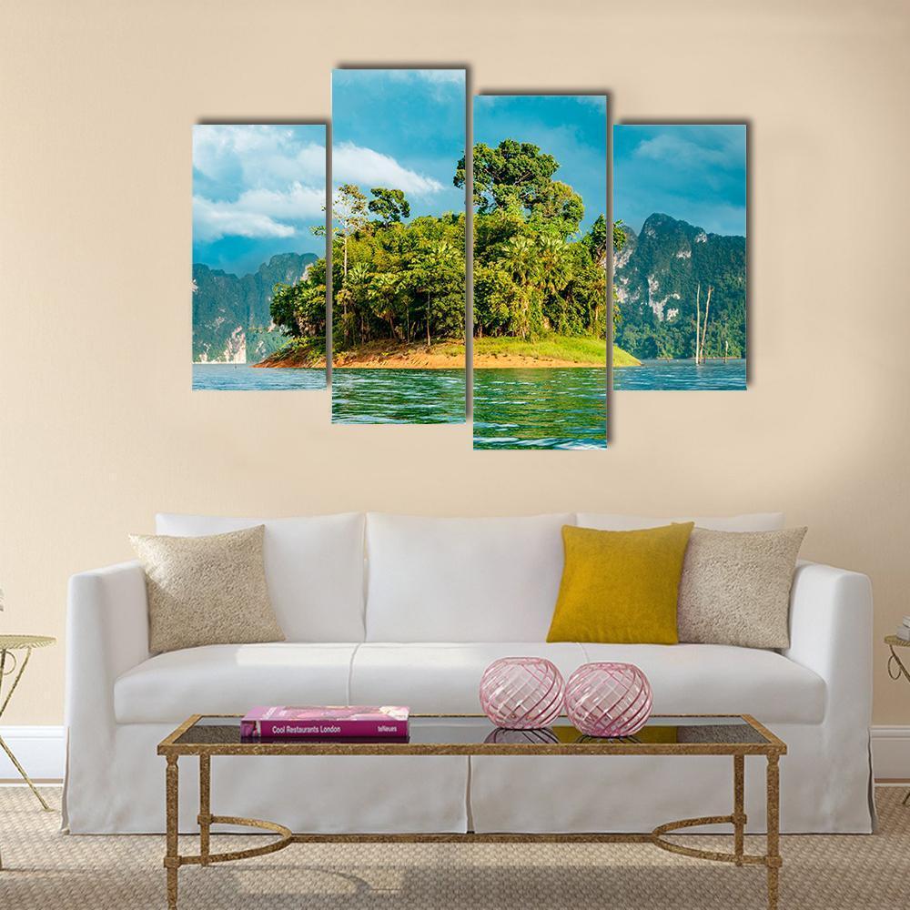 Small Island In Ratchaprapha Dam Canvas Wall Art-4 Pop-Gallery Wrap-50" x 32"-Tiaracle