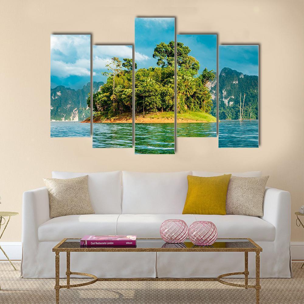 Small Island In Ratchaprapha Dam Canvas Wall Art-5 Pop-Gallery Wrap-47" x 32"-Tiaracle