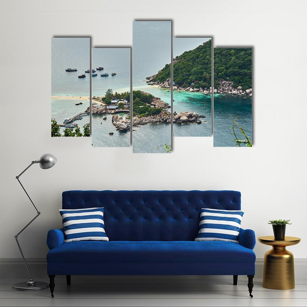 Small Island Near Ko Tao In Thailand Canvas Wall Art-5 Pop-Gallery Wrap-47" x 32"-Tiaracle