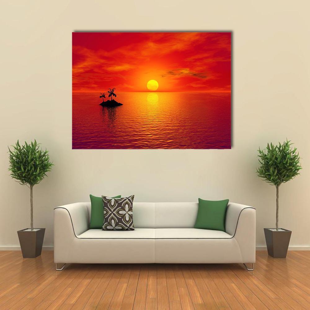 Small Island With Coconut Trees At Sunset Canvas Wall Art-1 Piece-Gallery Wrap-48" x 32"-Tiaracle