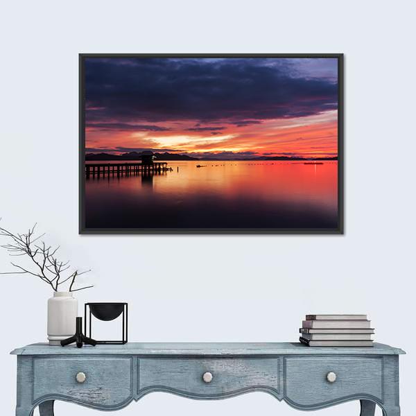 Small Jetty In To The Sea Canvas Wall Art-1 Piece-Floating Frame-24" x 16"-Tiaracle