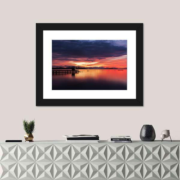 Small Jetty In To The Sea Canvas Wall Art-1 Piece-Framed Print-20" x 16"-Tiaracle