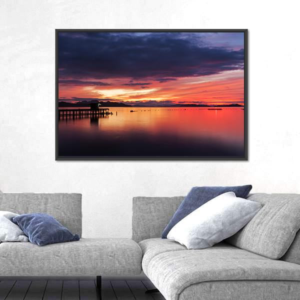 Small Jetty In To The Sea Canvas Wall Art-3 Horizontal-Gallery Wrap-25" x 16"-Tiaracle