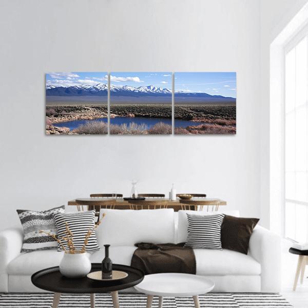 Small Lake With Mountain Panoramic Canvas Wall Art-3 Piece-25" x 08"-Tiaracle