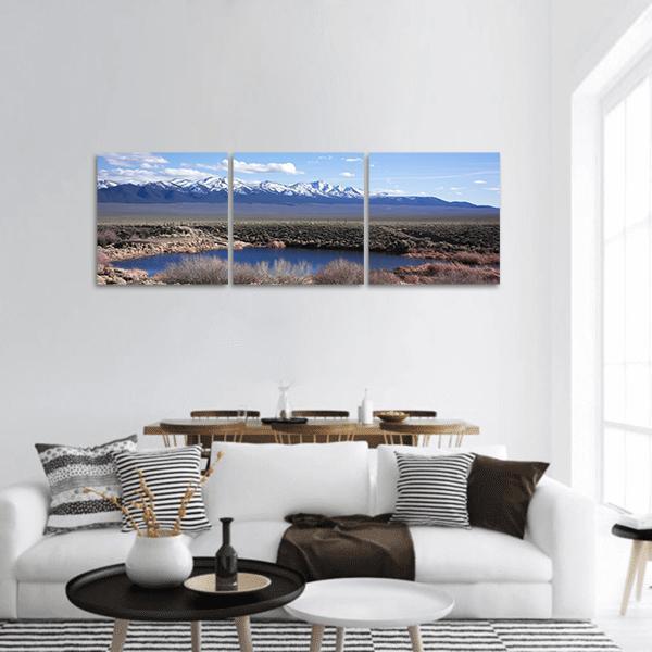 Small Lake With Mountain Panoramic Canvas Wall Art-1 Piece-36" x 12"-Tiaracle