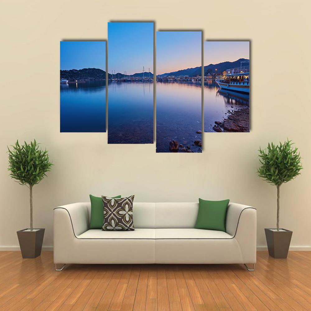 Small Port Of Kekova Canvas Wall Art-4 Pop-Gallery Wrap-50" x 32"-Tiaracle