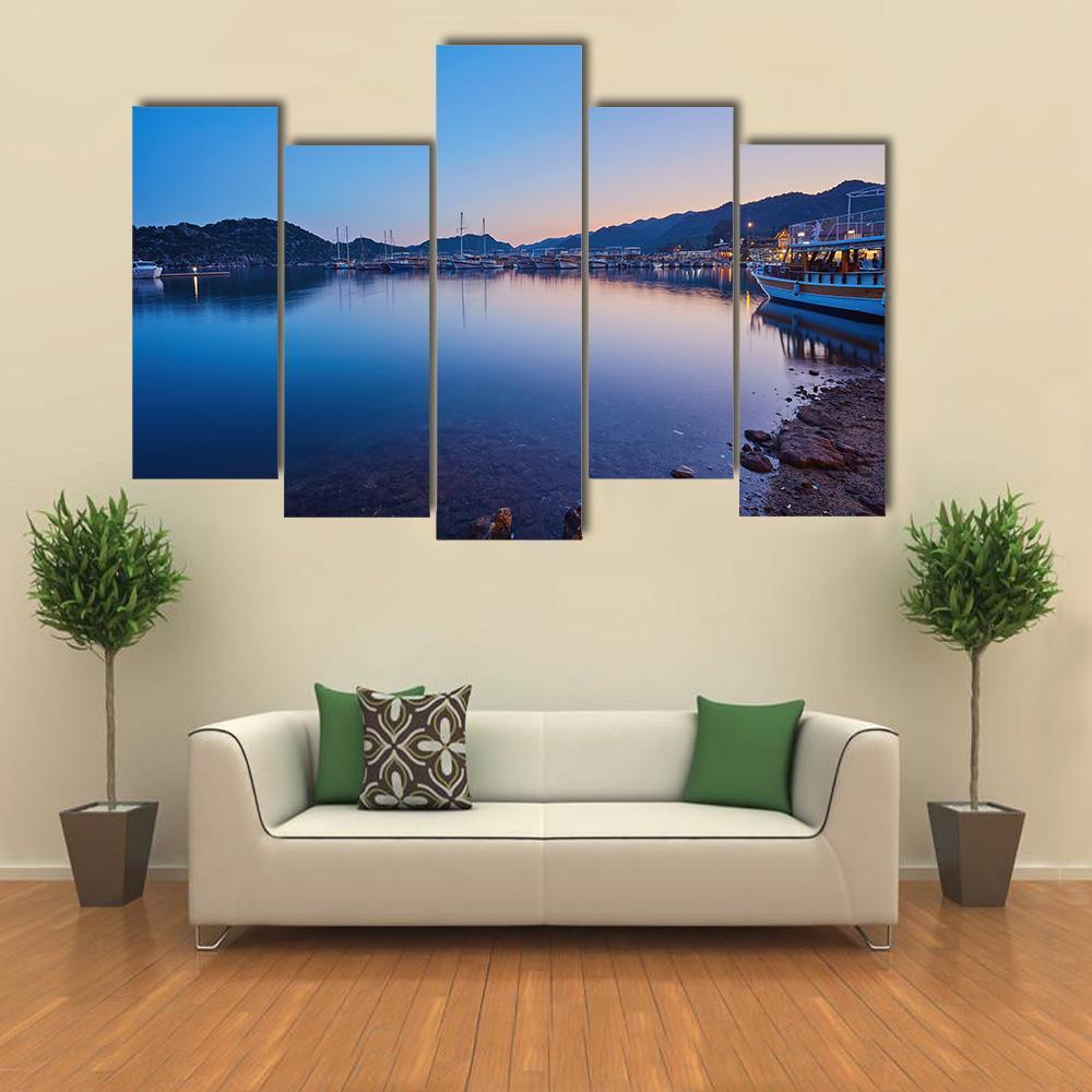 Small Port Of Kekova Canvas Wall Art-5 Pop-Gallery Wrap-47" x 32"-Tiaracle