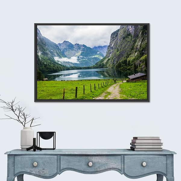 Small Restaurant In The Mountains Canvas Wall Art-1 Piece-Floating Frame-24" x 16"-Tiaracle