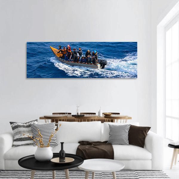 Small Tourist Boat In Italy Panoramic Canvas Wall Art-3 Piece-25" x 08"-Tiaracle