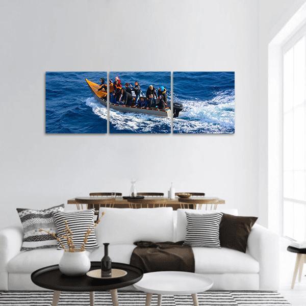 Small Tourist Boat In Italy Panoramic Canvas Wall Art-3 Piece-25" x 08"-Tiaracle