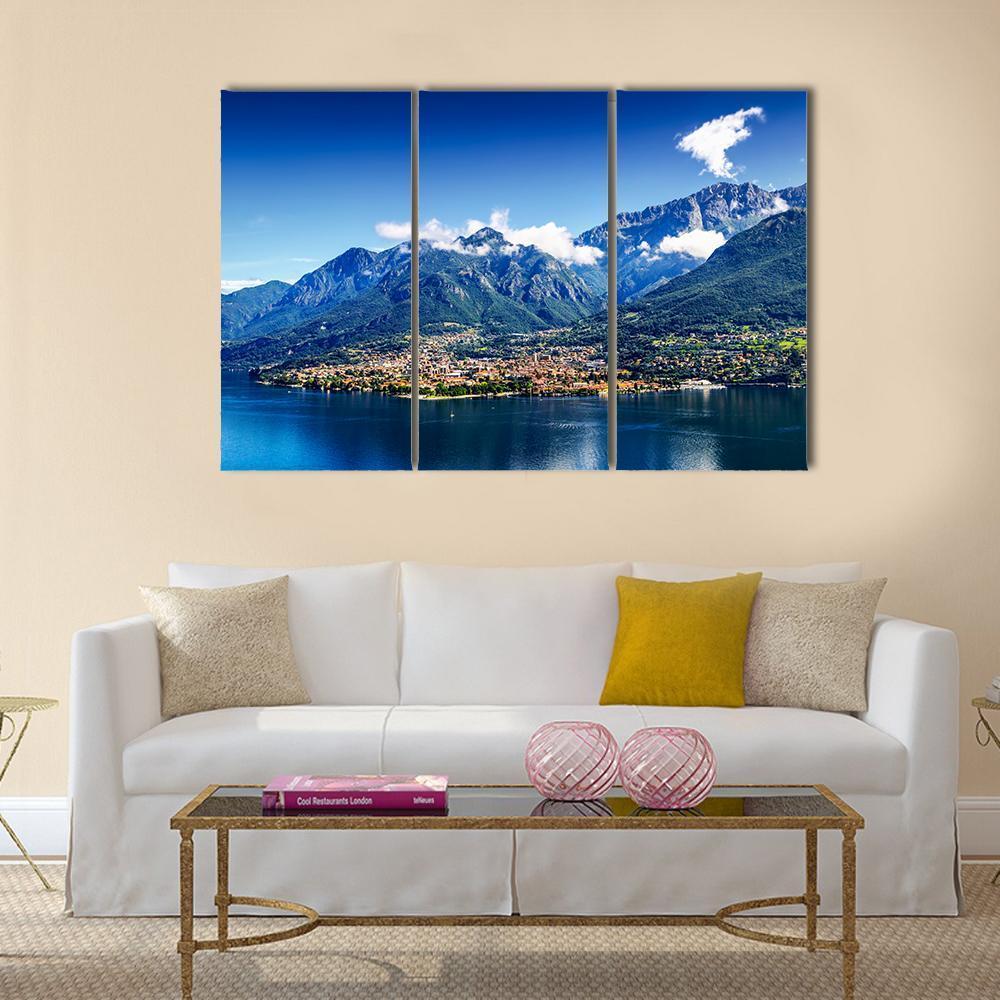Small Town At Foot Of Alpine Mountain And Como Lake Canvas Wall Art-3 Horizontal-Gallery Wrap-37" x 24"-Tiaracle