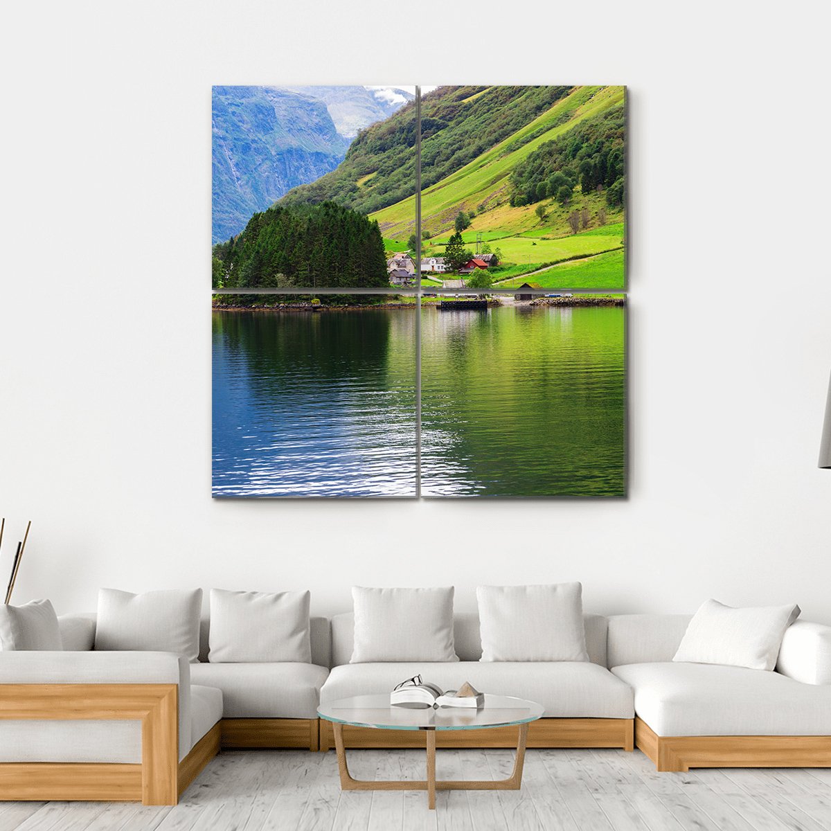 Small Town Near Lake Canvas Wall Art-4 Square-Gallery Wrap-17" x 17"-Tiaracle