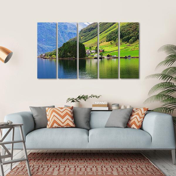 Small Town Near Lake Canvas Wall Art-5 Horizontal-Gallery Wrap-22" x 12"-Tiaracle