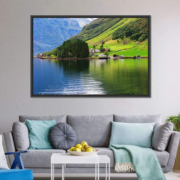 Small Town Near Lake Canvas Wall Art-3 Horizontal-Gallery Wrap-25" x 16"-Tiaracle