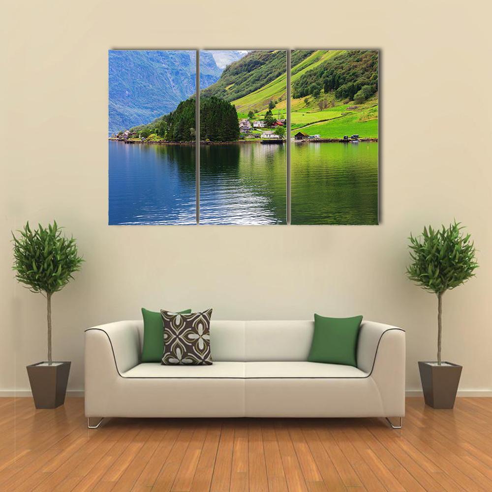 Small Town Near Lake Canvas Wall Art-4 Pop-Gallery Wrap-50" x 32"-Tiaracle