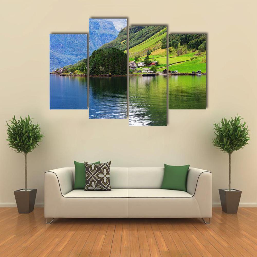 Small Town Near Lake Canvas Wall Art-4 Pop-Gallery Wrap-50" x 32"-Tiaracle