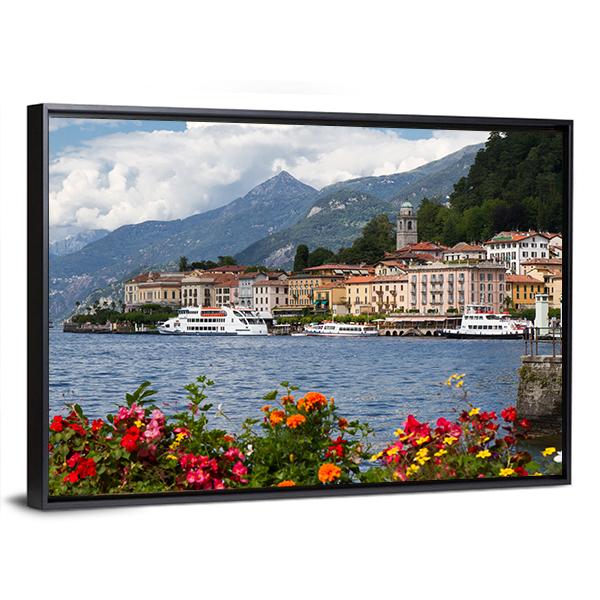 Small Town Of Bellagio At Lake Canvas Wall Art-3 Horizontal-Gallery Wrap-25" x 16"-Tiaracle