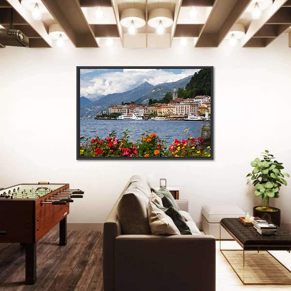 Small Town Of Bellagio At Lake Canvas Wall Art-3 Horizontal-Gallery Wrap-25" x 16"-Tiaracle