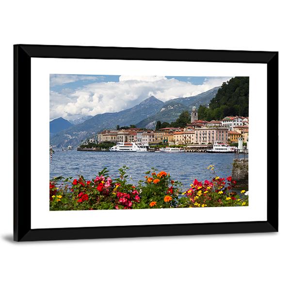 Small Town Of Bellagio At Lake Canvas Wall Art-3 Horizontal-Gallery Wrap-25" x 16"-Tiaracle