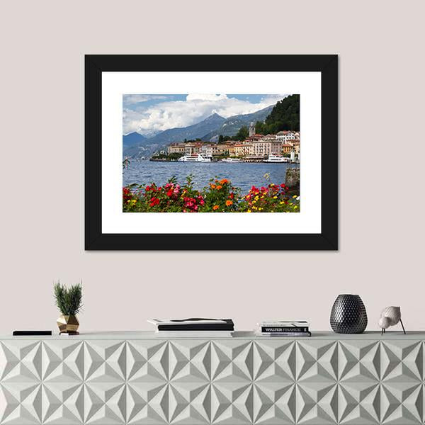 Small Town Of Bellagio At Lake Canvas Wall Art-3 Horizontal-Gallery Wrap-25" x 16"-Tiaracle