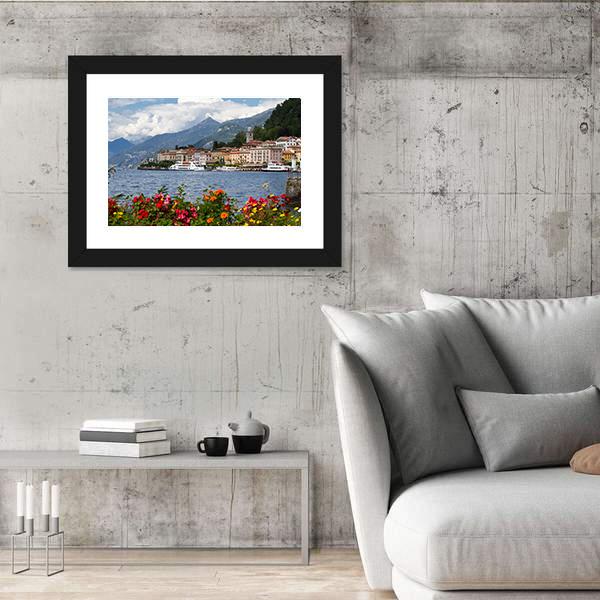 Small Town Of Bellagio At Lake Canvas Wall Art-3 Horizontal-Gallery Wrap-25" x 16"-Tiaracle