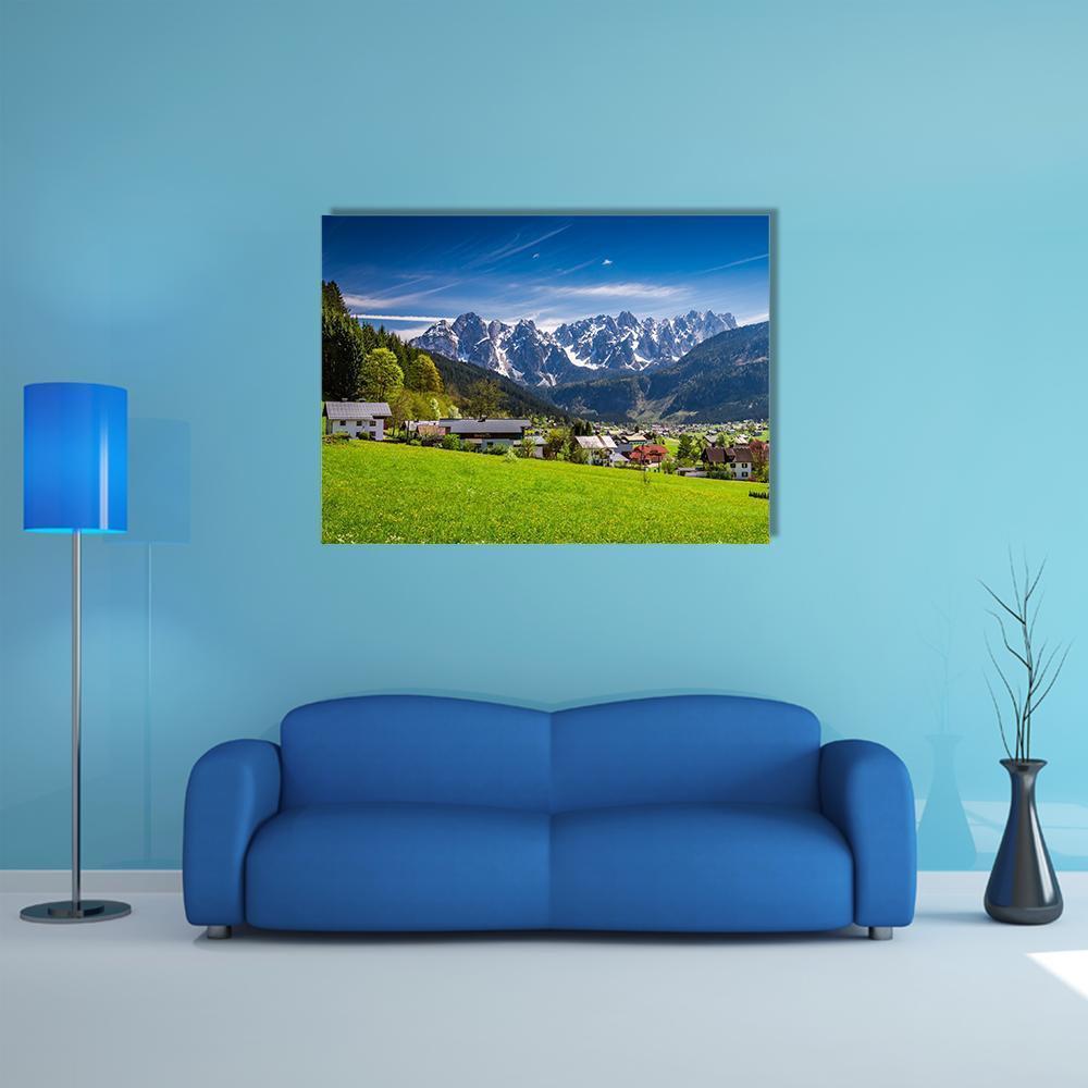 Small Village Gosau In Austrian Alps Canvas Wall Art-1 Piece-Gallery Wrap-48" x 32"-Tiaracle