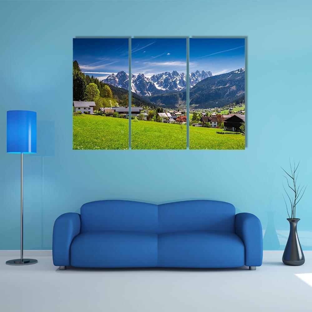 Small Village Gosau In Austrian Alps Canvas Wall Art-3 Horizontal-Gallery Wrap-37" x 24"-Tiaracle