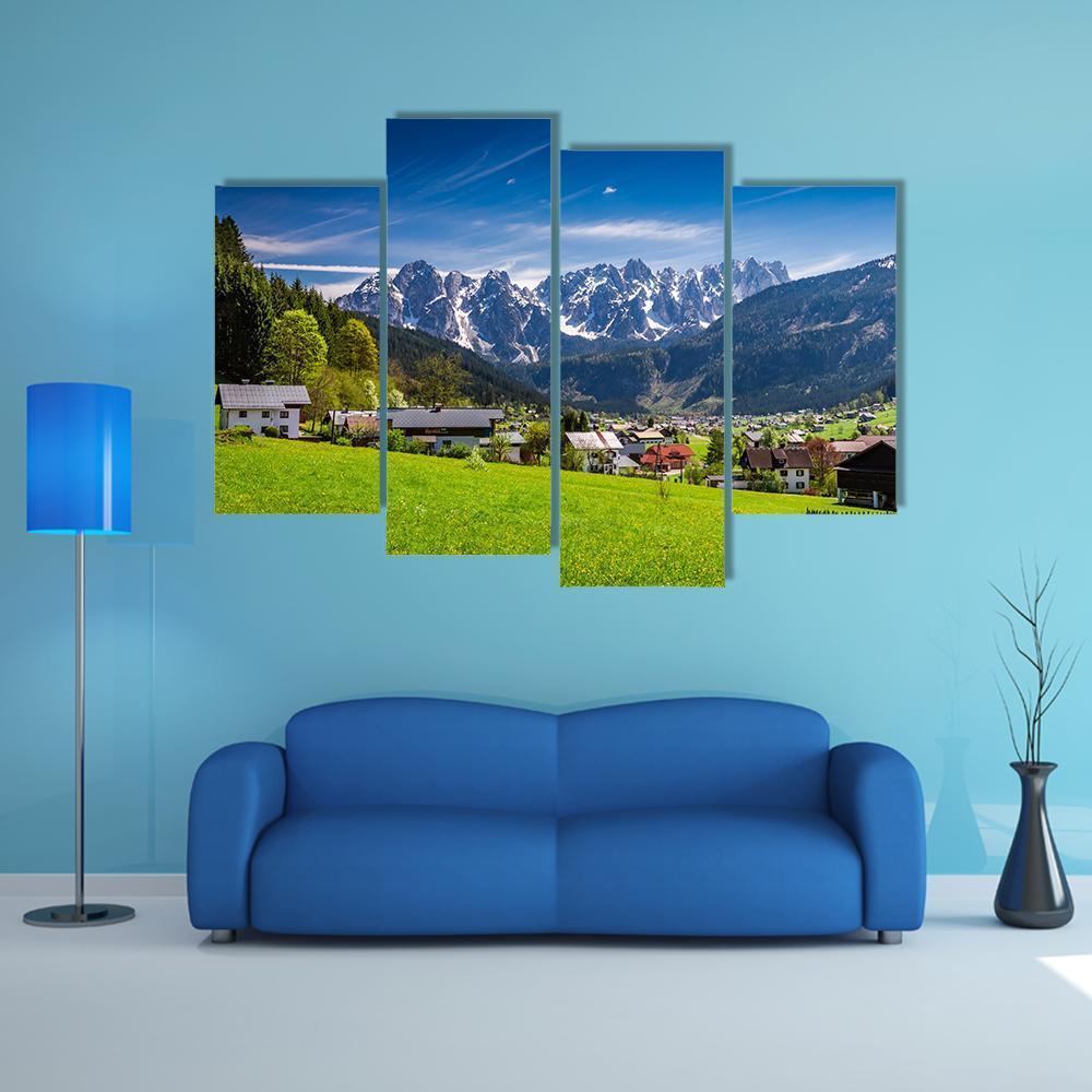 Small Village Gosau In Austrian Alps Canvas Wall Art-4 Pop-Gallery Wrap-50" x 32"-Tiaracle