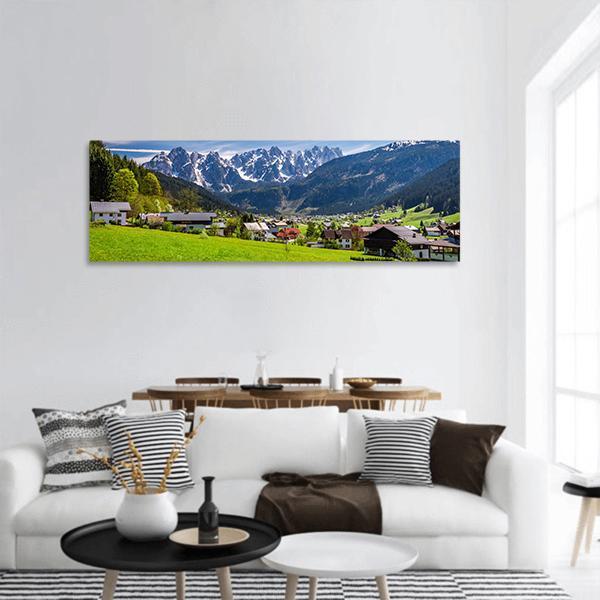 Small Village Gosau In Austrian Alps Panoramic Canvas Wall Art-3 Piece-25" x 08"-Tiaracle