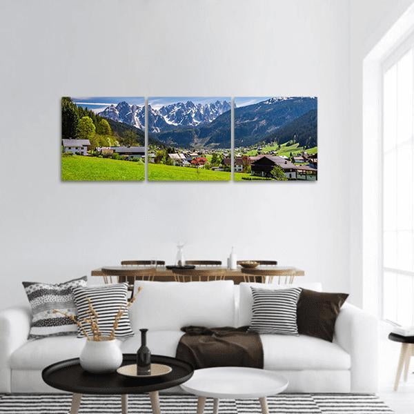Small Village Gosau In Austrian Alps Panoramic Canvas Wall Art-3 Piece-25" x 08"-Tiaracle