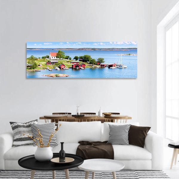 Small Village In Finnish Island Panoramic Canvas Wall Art-3 Piece-25" x 08"-Tiaracle