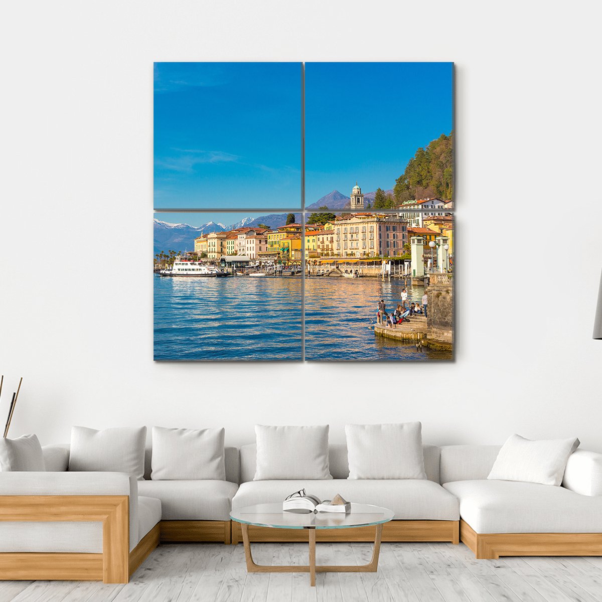 Small Village On Lake Como Canvas Wall Art-4 Square-Gallery Wrap-17" x 17"-Tiaracle