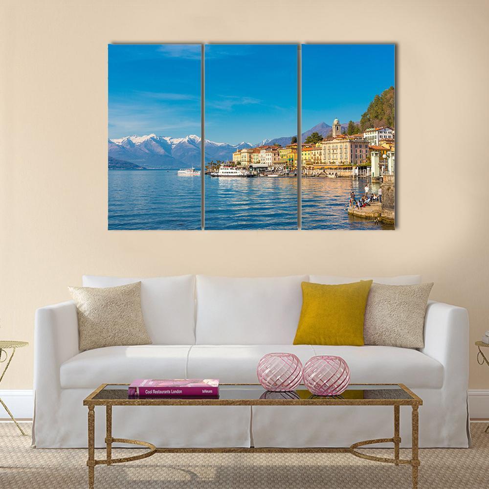 Small Village On Lake Como Canvas Wall Art-3 Horizontal-Gallery Wrap-37" x 24"-Tiaracle