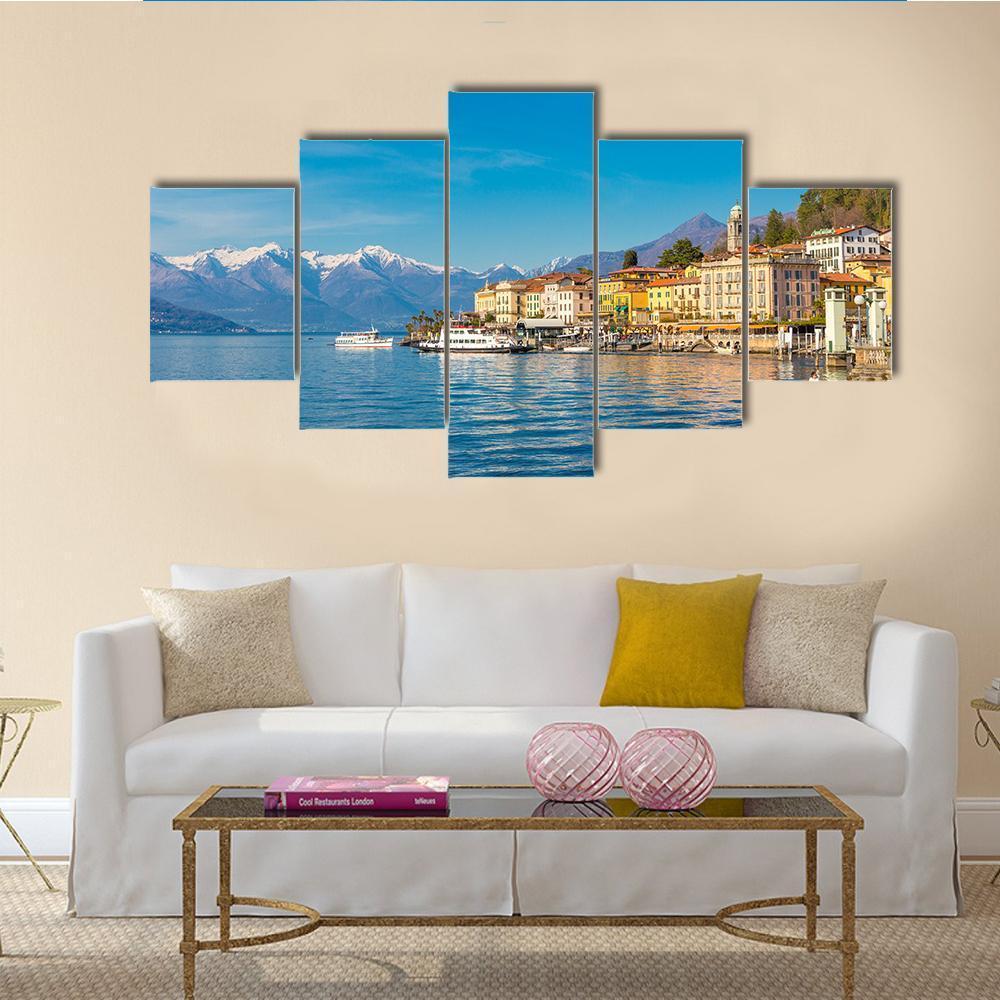 Small Village On Lake Como Canvas Wall Art-5 Star-Gallery Wrap-62" x 32"-Tiaracle