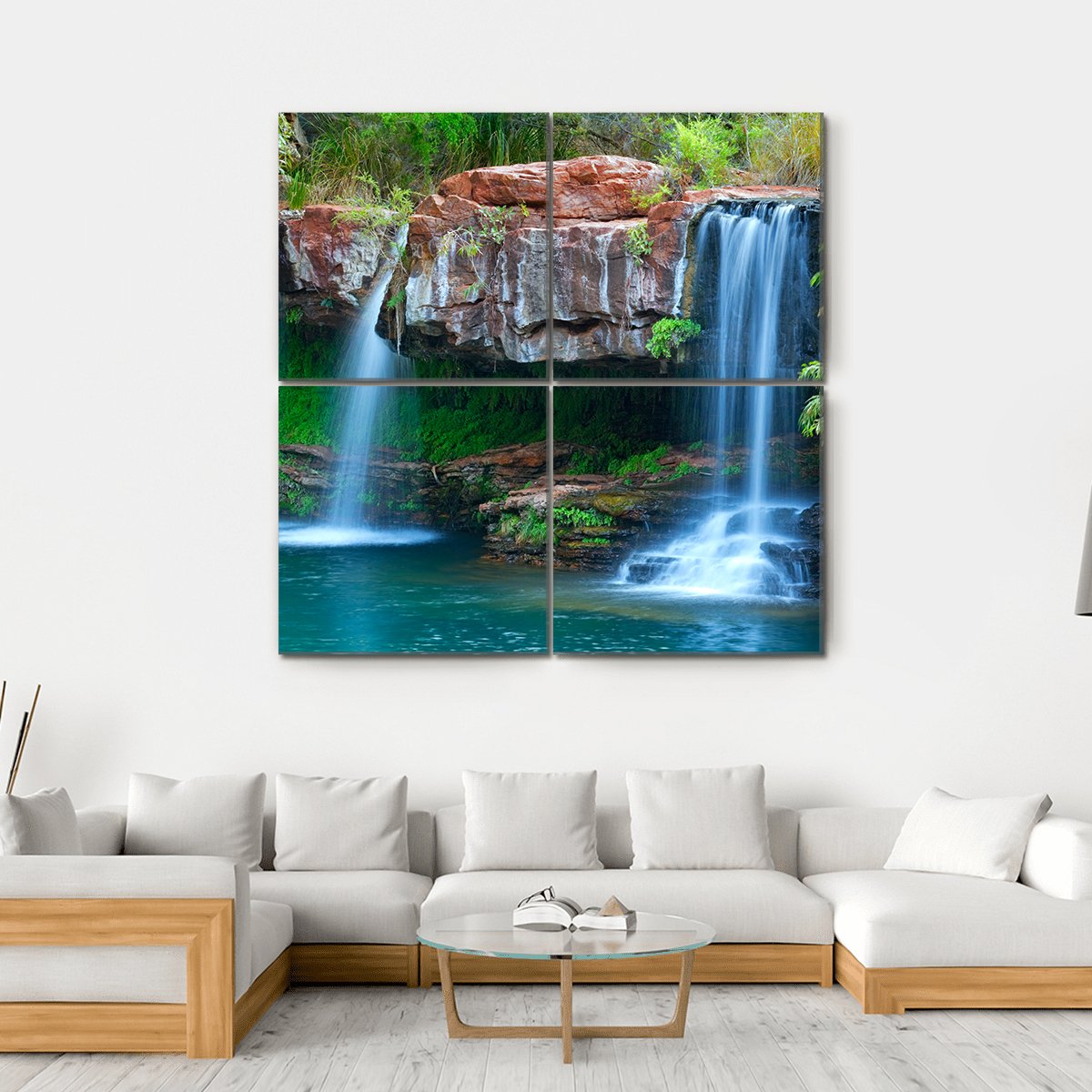Small Waterfall Flowing Into The Fern Pool Australia Canvas Wall Art-4 Square-Gallery Wrap-17" x 17"-Tiaracle