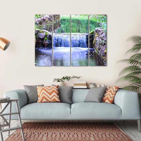 Small Waterfall In The Forest Canvas Wall Art-4 Horizontal-Gallery Wrap-34" x 24"-Tiaracle