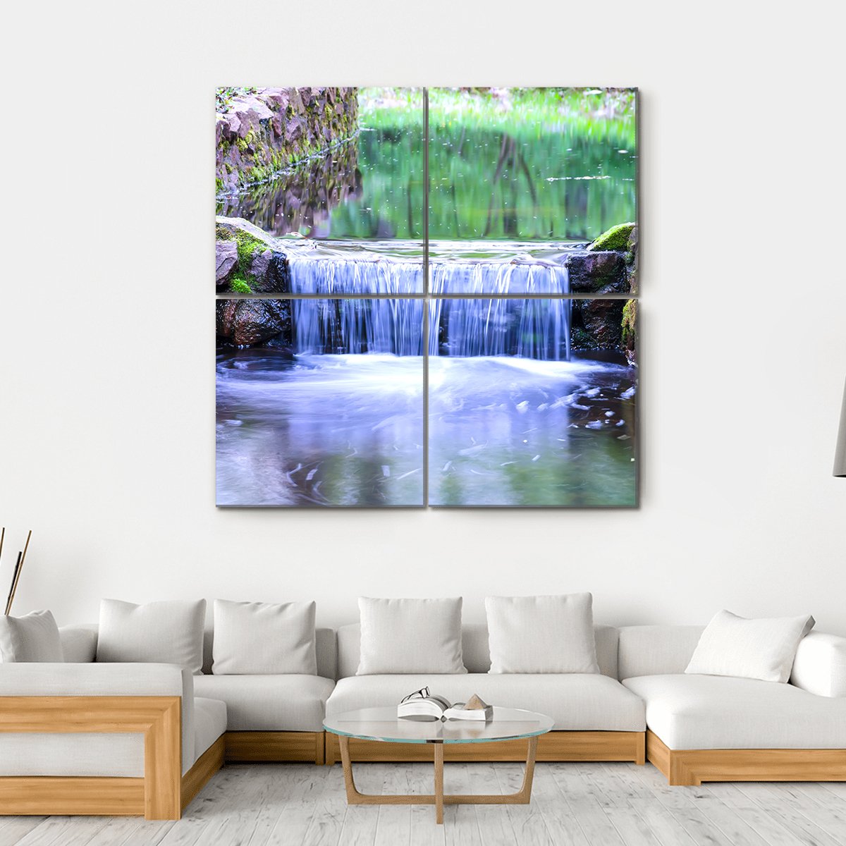 Small Waterfall In The Forest Canvas Wall Art-4 Square-Gallery Wrap-17" x 17"-Tiaracle