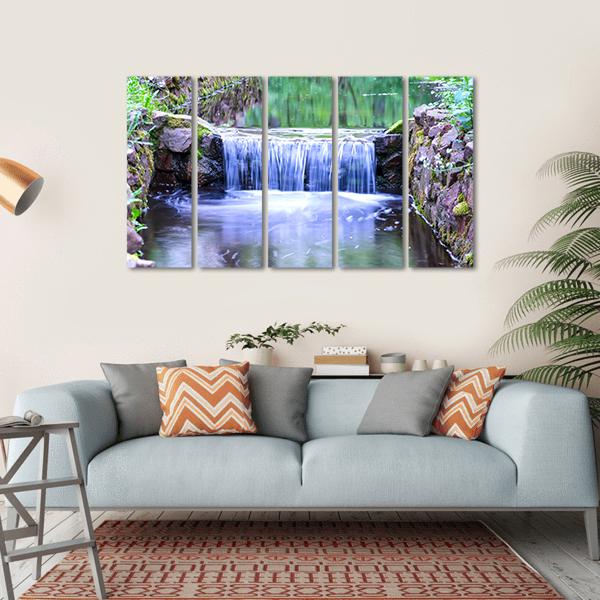 Small Waterfall In The Forest Canvas Wall Art-5 Horizontal-Gallery Wrap-22" x 12"-Tiaracle