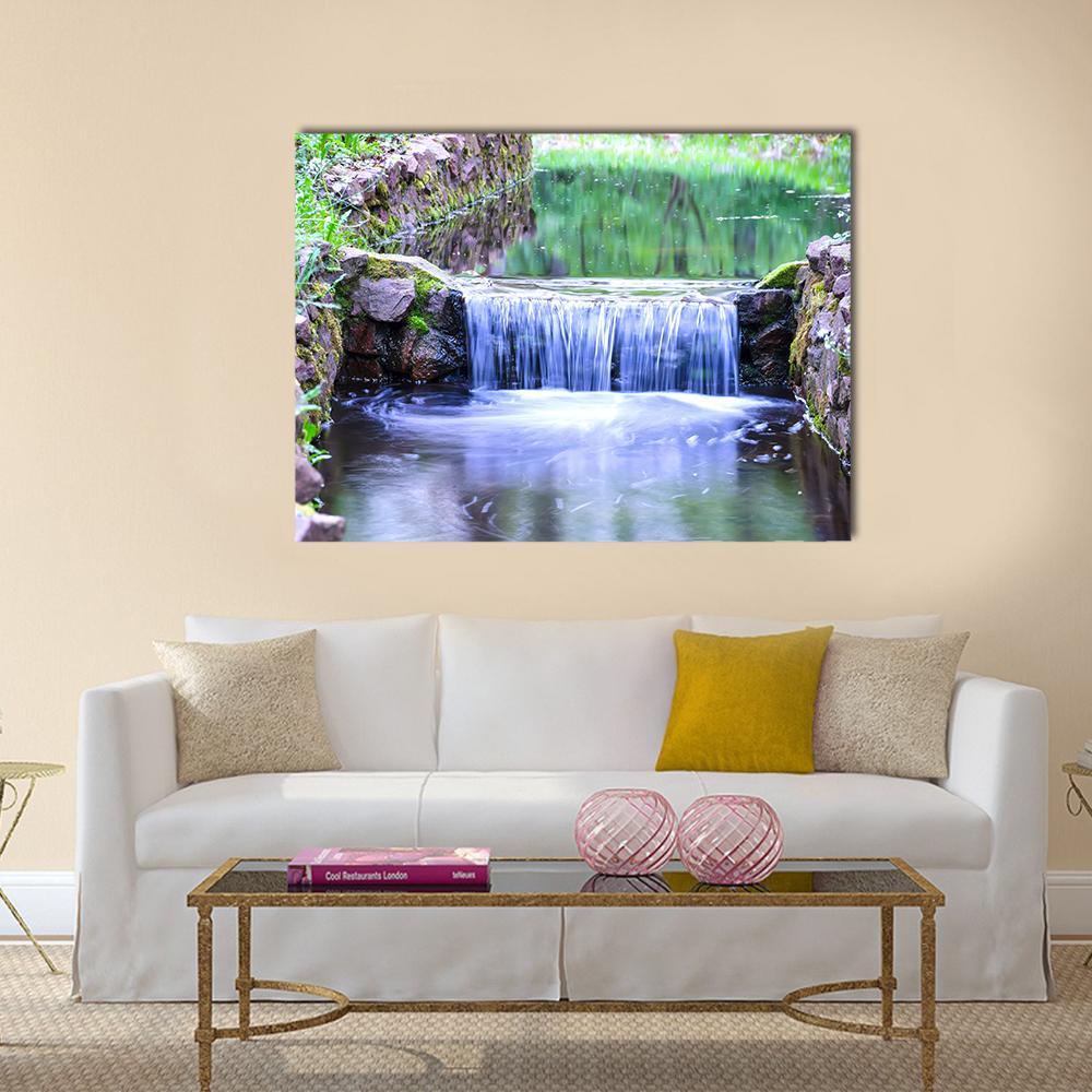 Small Waterfall In The Forest Canvas Wall Art-1 Piece-Gallery Wrap-36" x 24"-Tiaracle