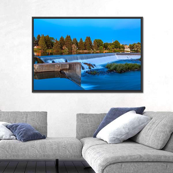 Small Waterfall On Snake River Canvas Wall Art-1 Piece-Floating Frame-24" x 16"-Tiaracle